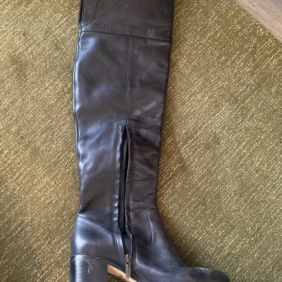 Black Heeled Leather Fold Over Boots - Picture 5 of 5